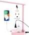 Drevet LED Desk Lamp Desk Light with 1 USB Charging Port and 2 AC Power Outlet 3 Lighting Modes 3 Level Brightness1H Timer Touch Control EyeCaring Home Office Foldable Table Lamp Pink