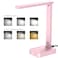 Drevet LED Desk Lamp Desk Light with 1 USB Charging Port and 2 AC Power Outlet 3 Lighting Modes 3 Level Brightness1H Timer Touch Control EyeCaring Home Office Foldable Table Lamp Pink
