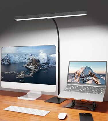 Kaulsoue Desk Lamp for Home Office with Base EyeCaring Desk Light with Adjustable Gooseneck 12W USB Adapter Touch Control 5 Dimmable Brightness Color Tall Lamp for Work Computer Study Task