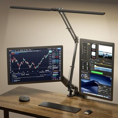 SKYLEO Led Desk Lamp for Home Office 2400LM Ultra Bright Desk Light Eye Caring Desk Lamp with Clamp Adjustable Office Lamp with Remote Control Easy Installation 24W Black