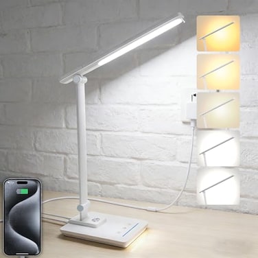TECHNOVA LED Desk Lamp with 5 Color Temperatures Sliding Stepless Dimming OneTouch Timer Foldable Portable Design for OfficeStudyNail Art FourAxis Rotation for Small Desks