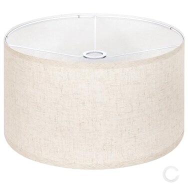 OUTON Beige Large Drum Lamp Shades for Floor Lamps 16 Top x16 Bottom x 9 High Easy to Assemble Replacement Linen Lampshades for Table Lamps Bedside Lamps 165 Spider