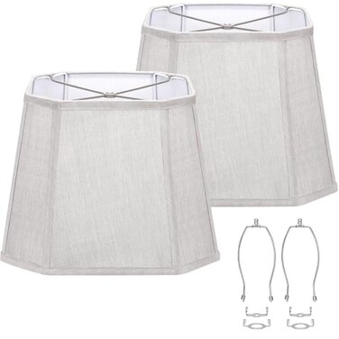 Seaside village Gray Lamp Shades Set of 2 105 x 10x 13 Medium Rectangle Lampshades Cut Corner Fabric Lamp Shades Replacement Include 2 Lamp Harps Suitable for E26 Base and Saddle Base Easy Assembly Re