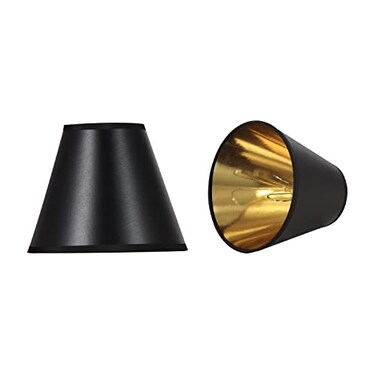 Aspen Creative 322102 Hardback Empire Transitional ClipOn Chandelier Shade Black wGold inside Washi Paper 3 Top x 6 Bottom x 5 Slant Set Of 2