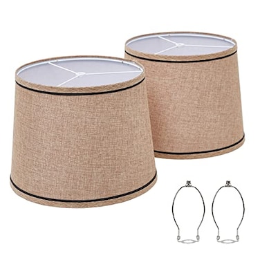 Luvkczc Brown Lampshades Set of 2 Medium Fabric Table Floor Lamps 13 Top x 11 Bottom x 10 High Spider Fitter Hand Crafted Replacement Lamp Shade Harp Holder Included