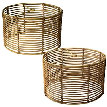 Eusamxon Drum Lampshade Set of 2boho rattan Lamp Shades for Table Lamps Floor Lamp Natural Drum Hand Craft rattan Lamp shadesEasy Assembly Replacement Lampshade