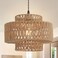 KEESFU Boho Rattan Lamp Shades for Pendant Light Chandelier Floor Lamps ReplacementRustic 3Tier Drum Lamp Shade with HandWoven Rattan for Living Room Kitchen Dining Room Office Hotel