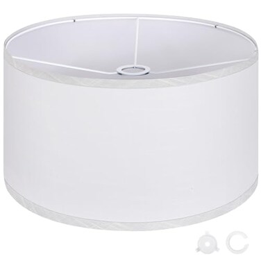 OUTON White Large Drum Lamp Shades for Floor Lamps 175 Top x 175 Bottom x 10 High Easy to Assemble Replacement Linen Lampshades for Table Lamps Bedside Lamps 165 Spider