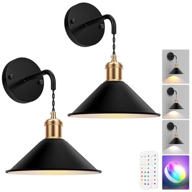 Tivkight Battery Operated Wall Sconce Set of 2 5000mAh Rechargeable High Brightness Wall Lamp 3 Color Temperature RGB Wall Lights with Remote Memory FunctionTimer for Bedroom Living Room
