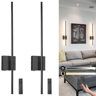 Ditoon Battery Operated Wall Sconce Set of 2 Black USB Rechargeable Sconces Wall Deco Set of Two Dimmable Cordless Wall Sconce with Remote Control LED Wireless Wall Lighting316 in