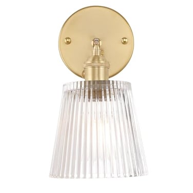 Shenmoyl Vintage Wall Sconces with Transparent Stripe Glass Lampshade 180 Degree Adjustable Brass Sconces Hradwired Modern Wall Lighting Fixture with Switch for Bedside Bedroom Doorway