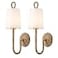 MhyTogn Natural Rattan Wall Sconce Set of 2 with Boho Woven Wicker and CreamyWhite Fabric Shade for Vanity Stairway Fireplace Living Room Bedside Passway Hallway