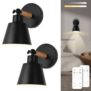 BIMEAN Black Battery Operated Wall Sconce Set of Two Easy to Install Wireless Lights for Wall Remote Control Dimmable LED Lights Auto Timer Wall Lamp Fixtures for Bedroom Gallery Living Room RV