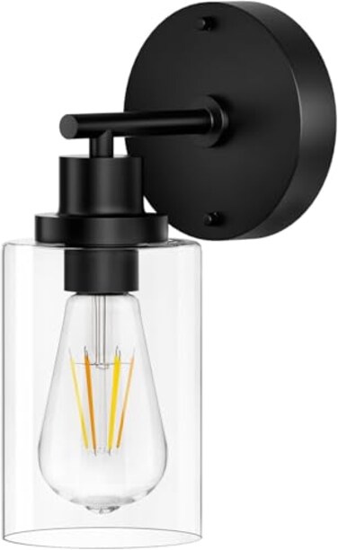 BUTHY Black Wall Sconce Light Modern Wall Sconces Indoor LED Wall Light Fixtures with E26 Base and Clear Glass Shade Sconces Wall Lighting for Hallway Bedroom Living Room and Mirror