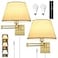 TRLIFE Remote Control Dimmable Wall Sconce Adjustable Color Temperature 2700K6500K Brushed Brass Swing Arm Wall Lights with Plug in Cord 118 Large White Shade2 Pack 2 Bulbs