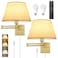 TRLIFE Remote Control Dimmable Wall Sconce Adjustable Color Temperature 2700K6500K Brushed Brass Swing Arm Wall Lights with Plug in Cord 118 Large White Shade2 Pack 2 Bulbs