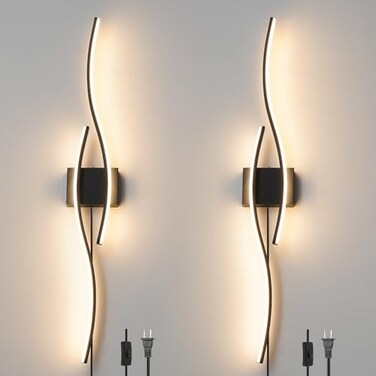 Daunton Modern Plug in Wall Sconces Set of Two RC Dimmable LED Plug in Wall Light Black Sconce Wall Lighting for Living Room Hallway Bedroom