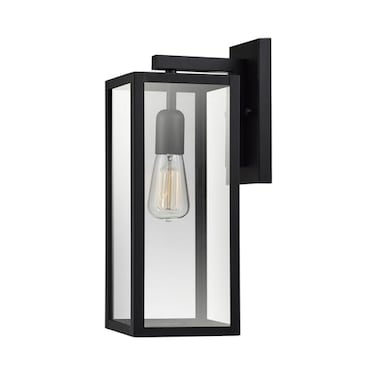 Globe Electric 44176 1Light OutdoorIndoor Wall Sconce Matte Black Finish Clear Glass Shade WeatherResistant Modern Exterior Light