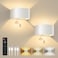 FULEN Motion Sensor Wall Light with Remote Control 3 Colors Wireless Wall Sconces LED Indoor Up and Down Wall Lamp 5000mAh Rechargeable Battery Powered Wall Lamps Brightness Adjustable White 2 Pack