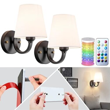 slywise Peel and Stick Wall Sconces Stick On Wall Sconces Battery Operated Wireless Adhesive Wall Sconce with 10000mAh Battery Corn Bulb No Drilling Wall Lamp for Bedroom Living Room