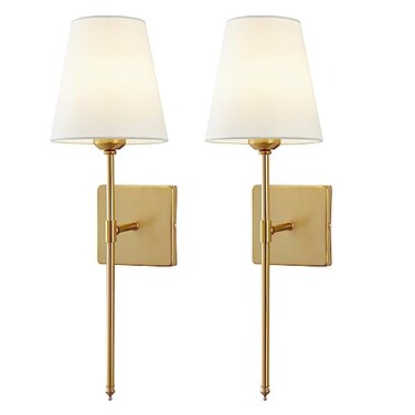 CCKZQYR Wall Sconces Sets of 2 White Fabric Shades Wall Sconces Hardwired Retro Industrial Wall Lamps Bathroom Vanity Sconces Wall Lighting Wall Mounted Lamps for Bedroom Living Room Kitchen Mirror