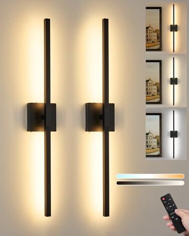 Rayogale 8000mAh Battery Operated Wall Sconce Set of 2 3000K6000K Dimmable Rechargeable Cordless Wall Sconces with Remote Control Modern LED Wall Light with Timer Function for Living Room 32 Inch Blac