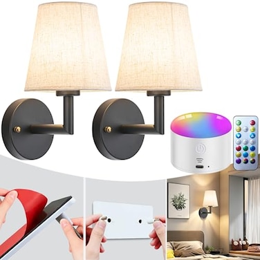 YHCDLAMP Peel and Stick Wall Sconces No Drilling Stick On Wall Sconce Wireless Battery Operated Wall Lights Adhesive Wall Lamp with 10000mAh Battery Bulb for Bedroom Living Room Decor
