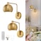 Powfloven Gold Battery Operated Wall Sconces Set of 2 Rechargeable Cordless Wall Light Fixture with Remote Dimmable Wireless Battery Powered Wall Decor Lighting Lamp for Bedroom Living Room