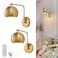 Powfloven Gold Battery Operated Wall Sconces Set of 2 Rechargeable Cordless Wall Light Fixture with Remote Dimmable Wireless Battery Powered Wall Decor Lighting Lamp for Bedroom Living Room