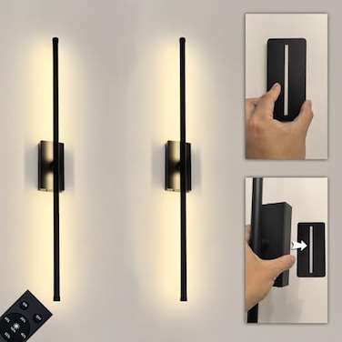 Reddragon lighting Easy Install Peel and Stick on Battery Operated Wall Sconces Set of 2 Rechargeable Magnetic Linear Wall Sconce Wireless Long Picture Vanity Wall Light for Living Room Bedroom 2 Pack