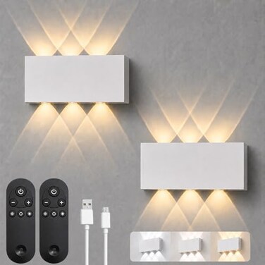 Shelprojsu LED Cordless Wall Sconce Set of 2 5200mAh Rechargeable Battery Operated Wall Lamp with Remote Control 3 Colors and Dimmable Magnetic Wireless Wall Light White 2 PCS