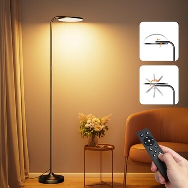 SIBRILLE 36W LED Floor Lamp Super Bright Standing Lamp Modern Stepless Dimmable Torchiere Tall Lamp with Remote Control 350Rotating Head Reading Floor Lamp for Living Room Bedroom Office