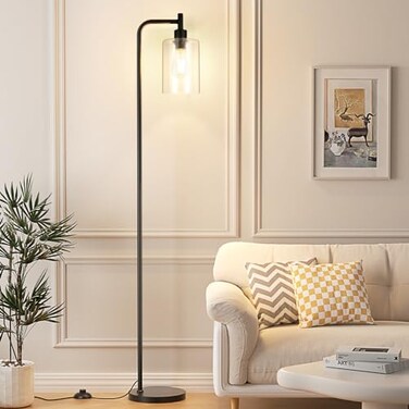 Ziisee Industrial Floor Lamp with Glass Shade Black LED Bulbs Foot Pedal Switch Easy Assembly