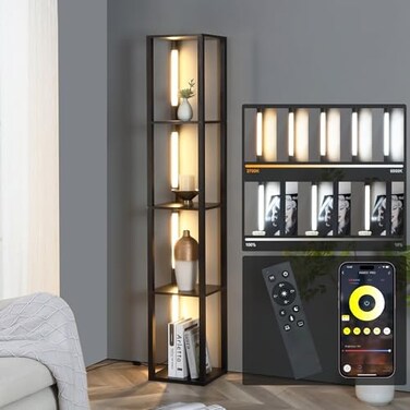FENLO LED Floor Lamp with Shelves Full Color Temperature Control Adjustable Brightness and Long Lasting Integrated LED