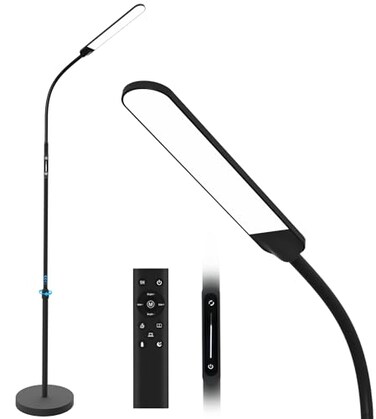NXONE Led Floor LampModern Reading Adjustable Standing Height 4 Colors and Stepless Brightness Work Lamp for Living Room Bedroom Reading Black
