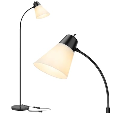 Coucrek Floor Lamp for Living Room Adjustable Head Standing Lamp with White Plastic Shade Black Reading Floor Lamps for Dorm Bulb not Included