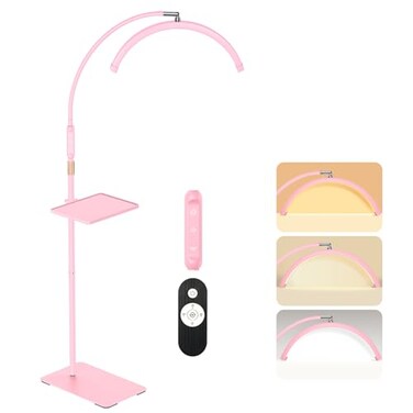 Mznoo Lash Light Half Moon Lamp with Tool Tray 2500LM LED Moon Light for Eyelash Extensions Flexible and Adjustable Color Modes Suitable for Beauty Salons and Beginner DIY Pink