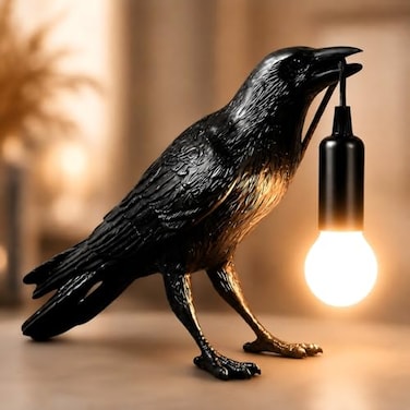 Shandaglo Raven Lamp Gothic Decor Black Crow Table Lamp with LED Bulb Unique Dark Aesthetic Night Light for Bedroom Desk Halloween Home Decoration Gift