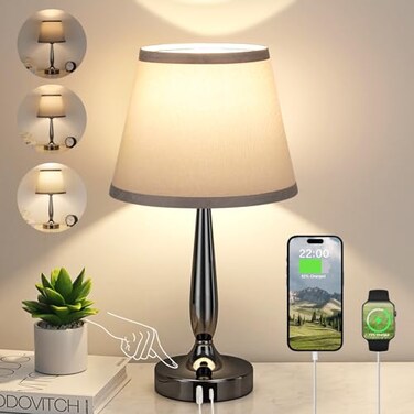 Kakanuo Touch Table Lamp for Bedroom Small Bedside Lamp with USB C Charging Port 3 Way Dimmable Touch Control Nightstand Lamp for Living Room and Office LED Bulb Included