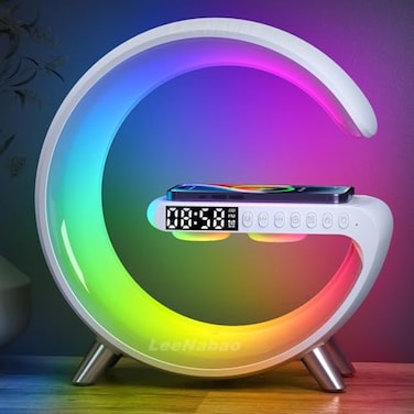 LeeNabao Smart LED Table Lamp4in1 Wireless Charger with SpeakerNight Light Alarm Clock and Bluetooth Speaker with App Control Ideal Gifts for Home Office ChristmasWhite