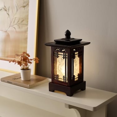 Antique Alive Traditional Korean Wood Lamp Handmade Asian Oriental Table Lantern Bedside Bedroom Accent Light Unique Gift Idea Hanok Design Brown Pagoda