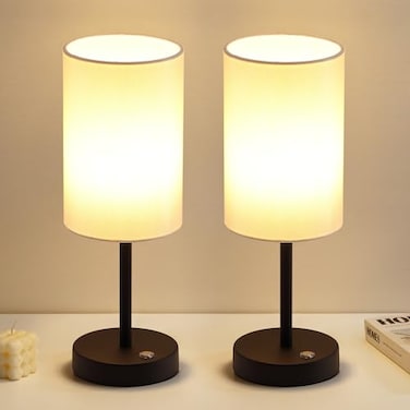KDG Simple Cordless Table lamp Portable Bedside 5000mAh LED Desk Lamp 3 Brightness Levels Emergency Light Linen Lampshade for Living Room Bedroom Dining Room Night Light Black