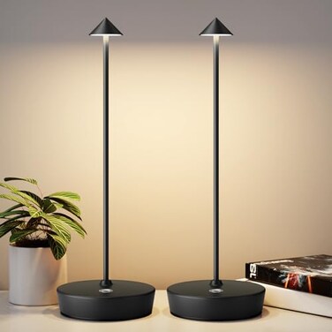 YIBEN 2Pack Rechargeable Cordless Table Lamp Portable Powered LED Battery 6000mAh Metal USB Desk Lamp 3 Levels Brightness Light for Restaurants Outdoor 2pack Black