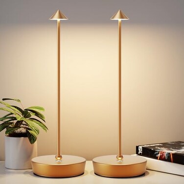 YIBEN 2Pack Rechargeable Cordless Table Lamp Portable Powered LED Battery 6000mAh Metal USB Desk Lamp 3 Levels Brightness Light for Restaurants Outdoor 2pack Gold