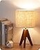 EDISHINE Tripod Table Lamp Small Cute Bedside Lamp with Linen Beige Lampshade Nightstand Lamp for Nursery Bedroom Kid Room Living Room Light Brown Wooden Base E26 Socket 142 Inch