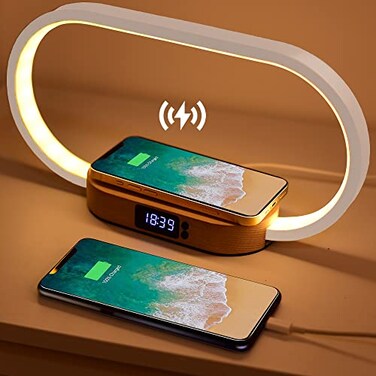 Donewin Bedside Lamp with Wireless ChargerWooden Table Lamp with Charging StationTouch Nightstand Lamp with Clock3 Color Stepless Dimming Touch Lamp for BedroomUnique Gifts for Women