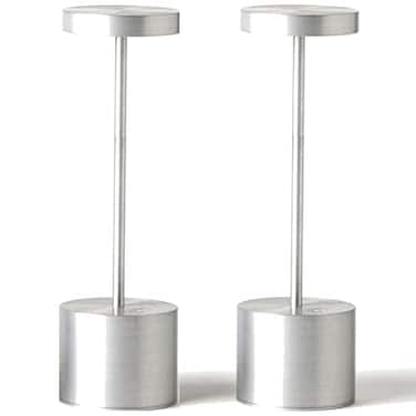SAKRINGT 2 Pack Outdoor Table LampLED Table LightCordless Table Lamp Rechargeable 5000mAh Battery Powered Dimming Desk Lamp for RestaurantPatio OutdoorSilver