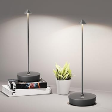 SHANGCAI Cordless Table Lamps Rechargeable 6000mAh Battery Operated LED Desk Lamp Outdoor Waterproof Portable Touch Dimmable Table Light for Patio Restaurant Dining Home Set of 2 Grey