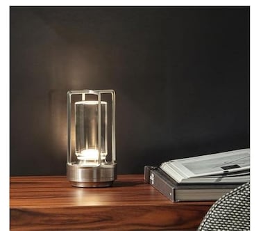 HAPYGI Portable Metal Table Lamp for IndoorOutdoorRechargeable Cordless LED Lamp 3Colour Infinitely Dimming Battery Powered Small Desk Lamp RestaurantBedroomBarCoffeeCamping Light Silver