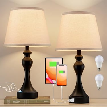 Seealle Touch Lamps for Nightstand Bedside Lamps Set of 2 3 Way Dimmable USB CA for Bedroom End Tables LED Bulbs Included